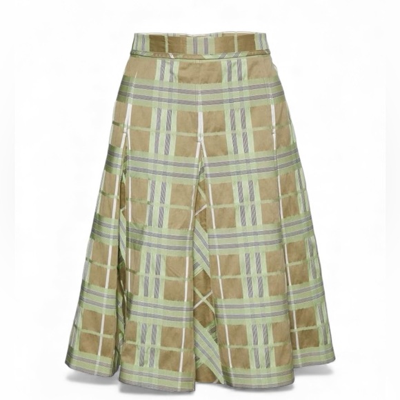 Burberry Dresses & Skirts - Burberry Green & Beige Check Pleated Skirt